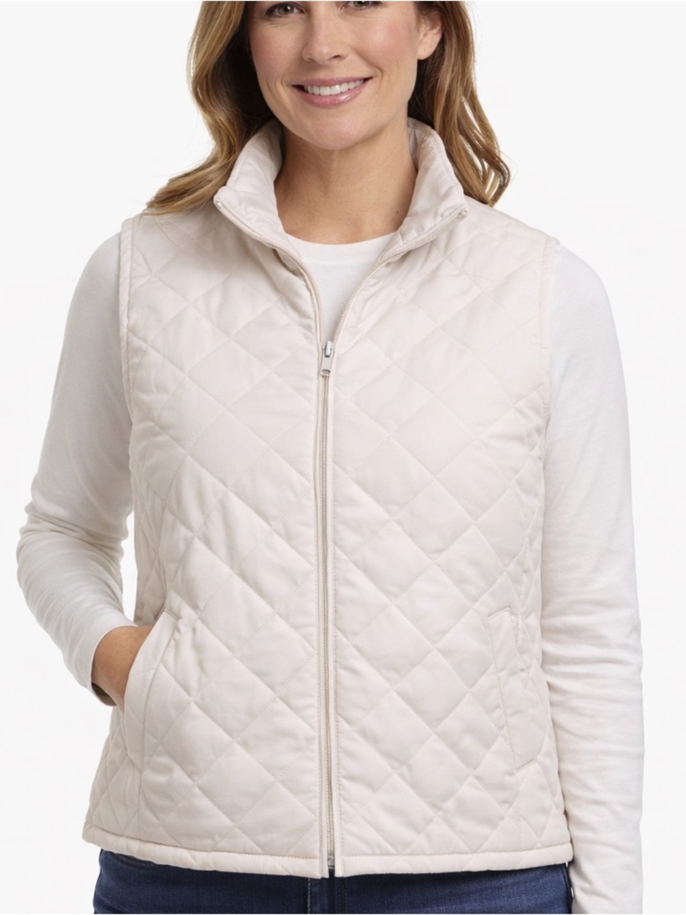 Orvis Quilted Puffer Vest Women’s Large Cream Lightweight Full Zip Outdoor